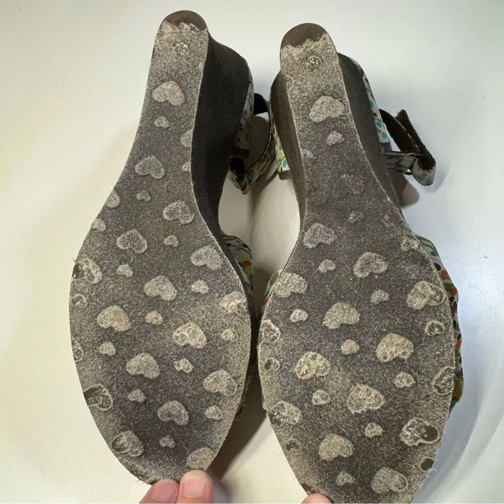 Rocket Dog Wedge Heel Size 7.5 Open Toe Multi-Color Polka Dots Ankle Strap
